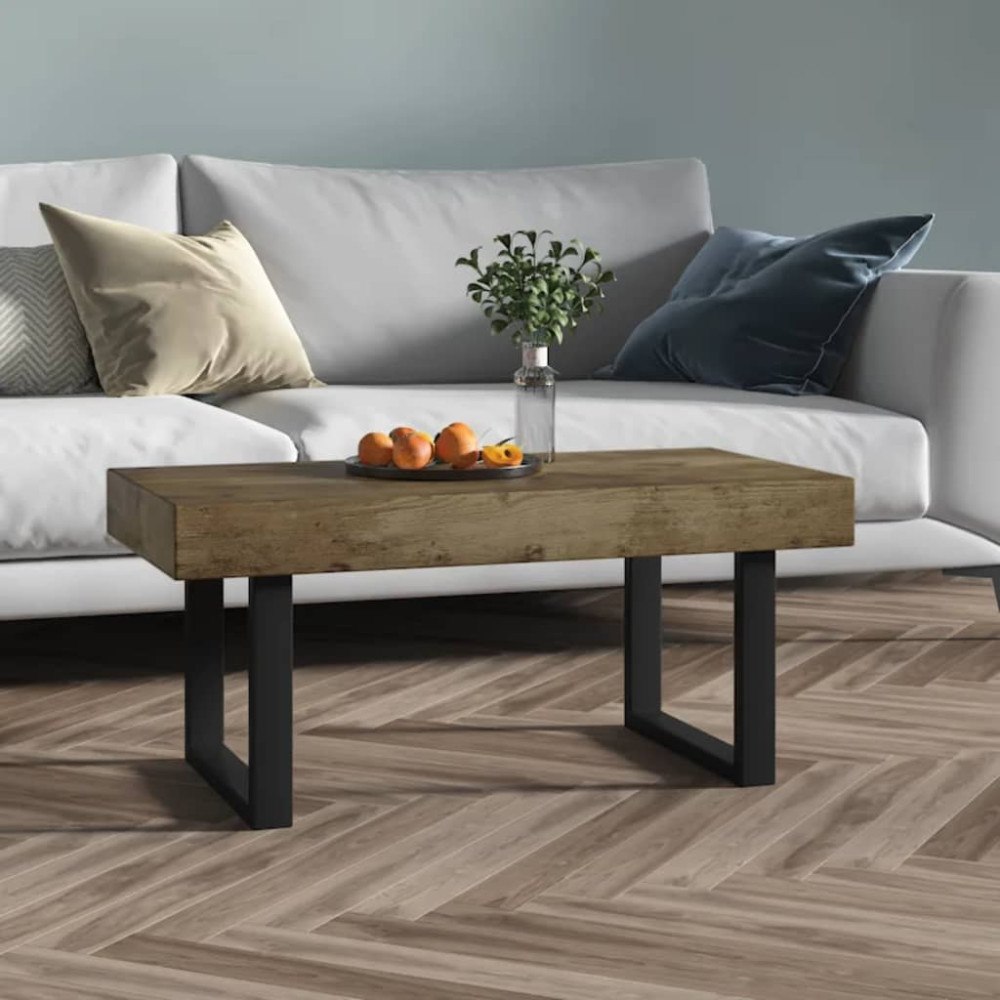 vidaXL Soffbord mörkbrun och svart 90x45x40 cm MDF och järn
