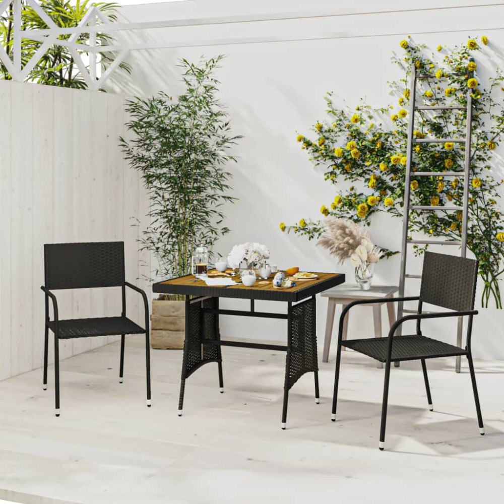 vidaXL Matgrupp för trädgården 3 delar konstrotting svart