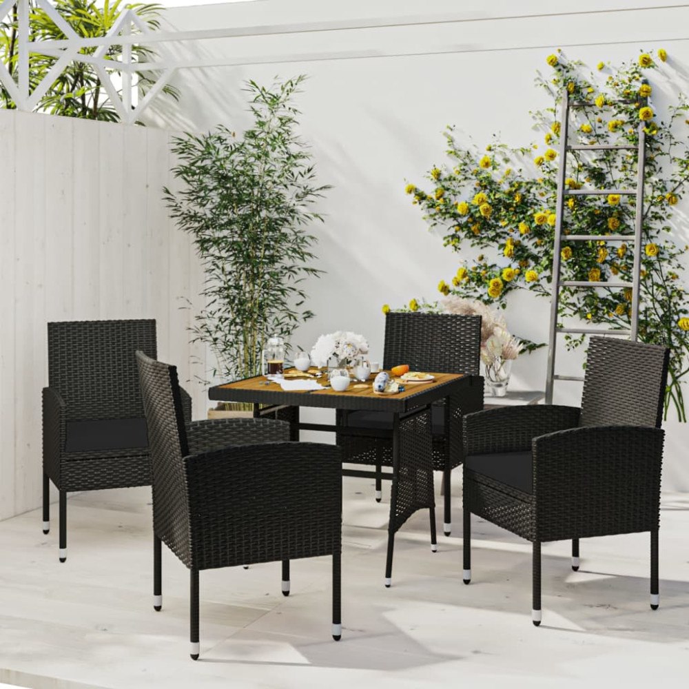 vidaXL Matgrupp för trädgården 5 delar konstrotting svart