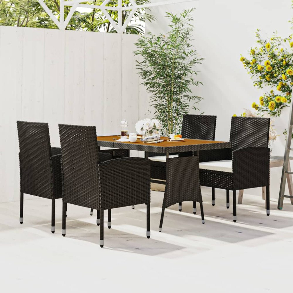 vidaXL Matgrupp för trädgården 5 delar konstrotting svart