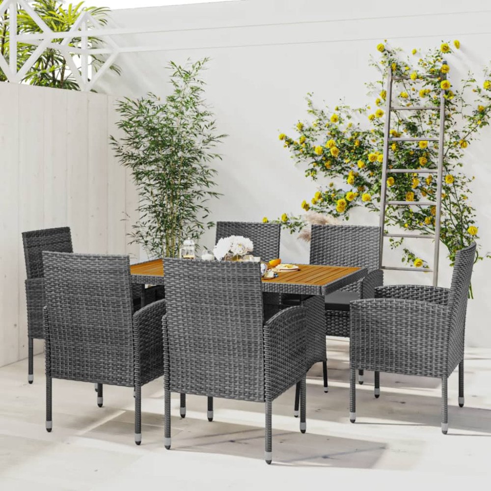vidaXL Matgrupp för trädgården 7 delar konstrotting grå