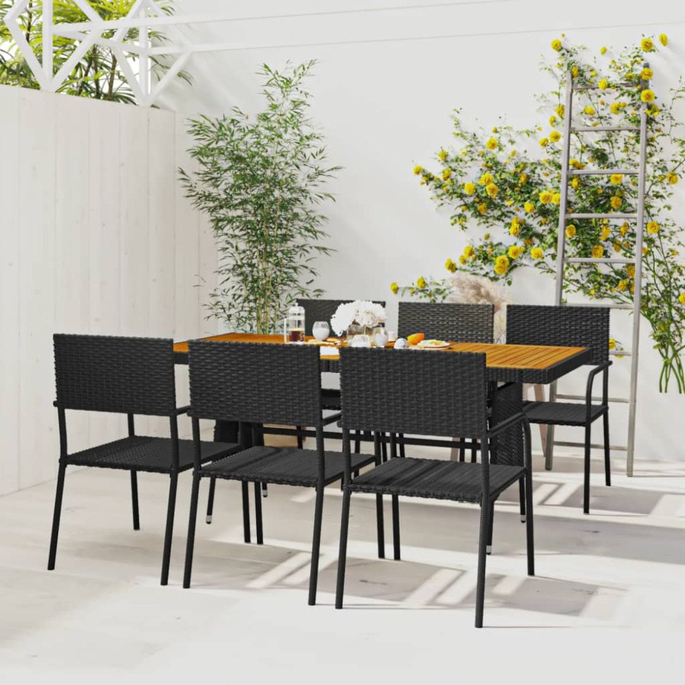 vidaXL Matgrupp för trädgården 7 delar konstrotting svart