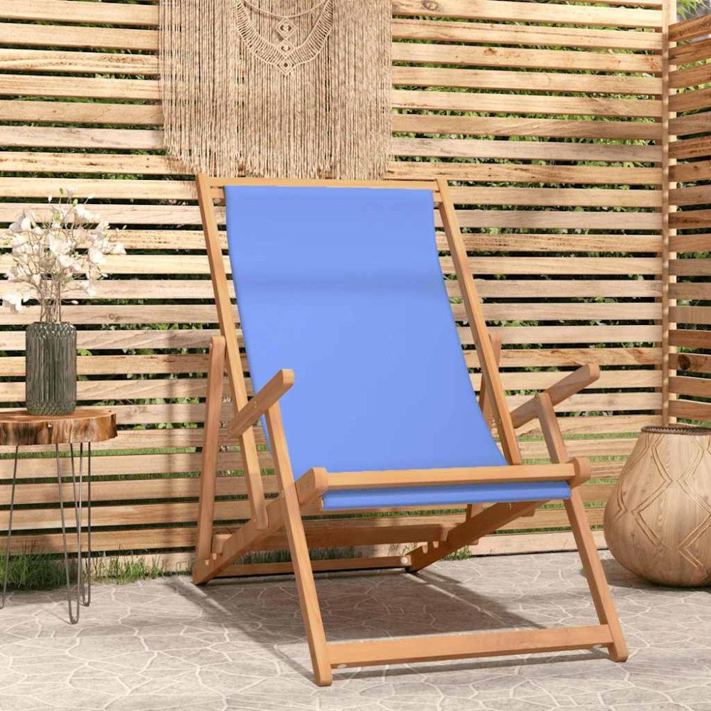vidaXL Hopfällbar strandstol massiv teak blå