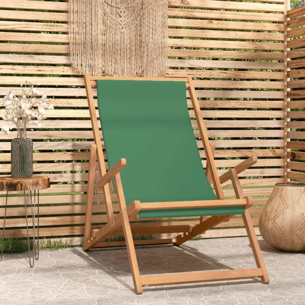 vidaXL Hopfällbar strandstol massiv teak grön
