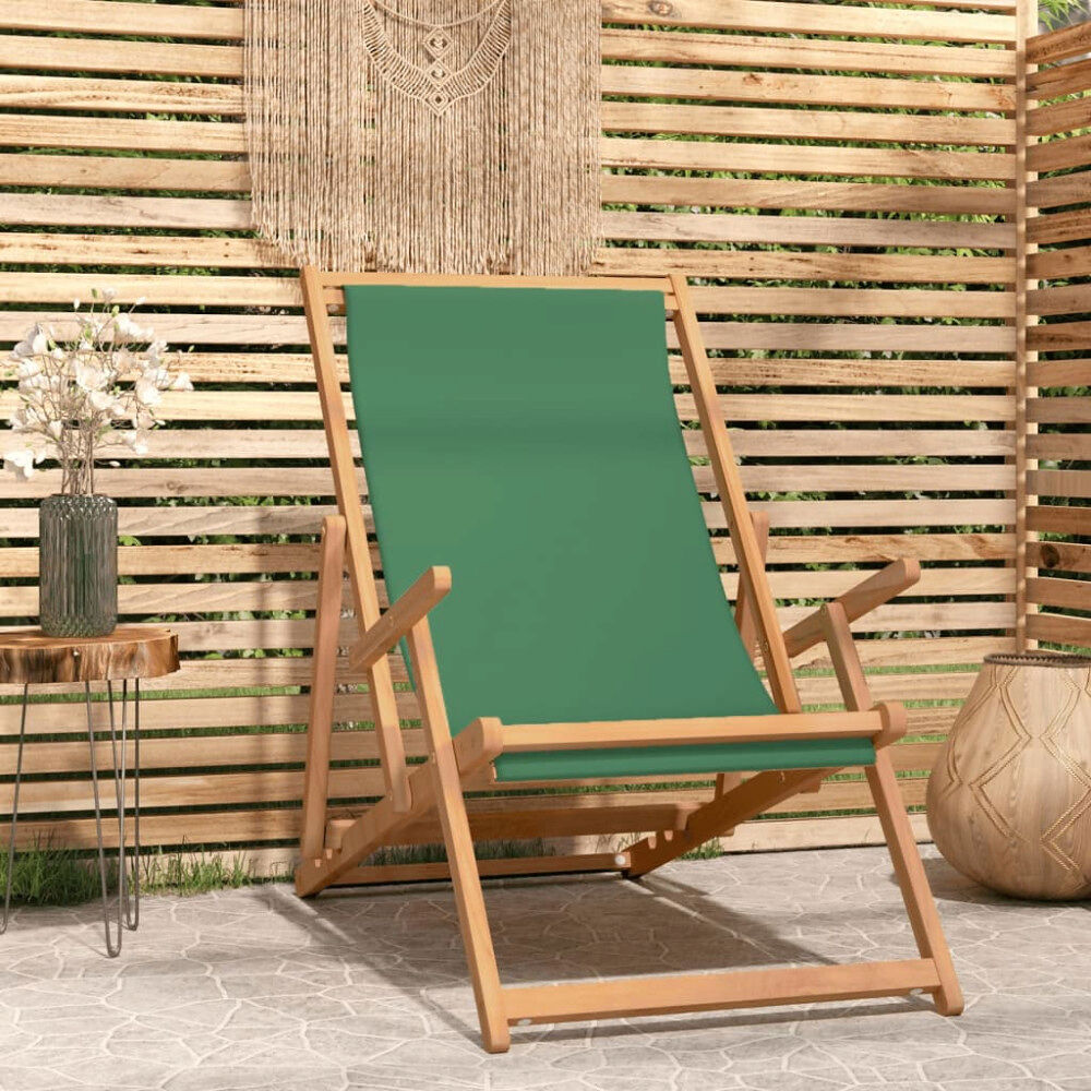 vidaXL Hopfällbar strandstol massiv teak grön