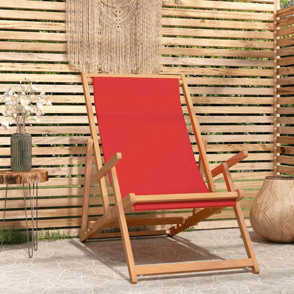 vidaXL Hopfällbar strandstol massiv teak röd