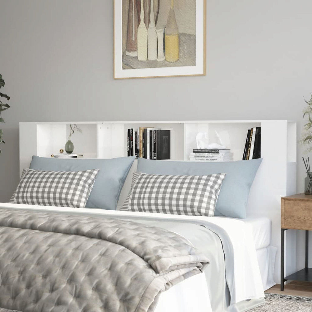 vidaXL Sänggavel med förvaring vit högglans 220x18,5x104,5 cm