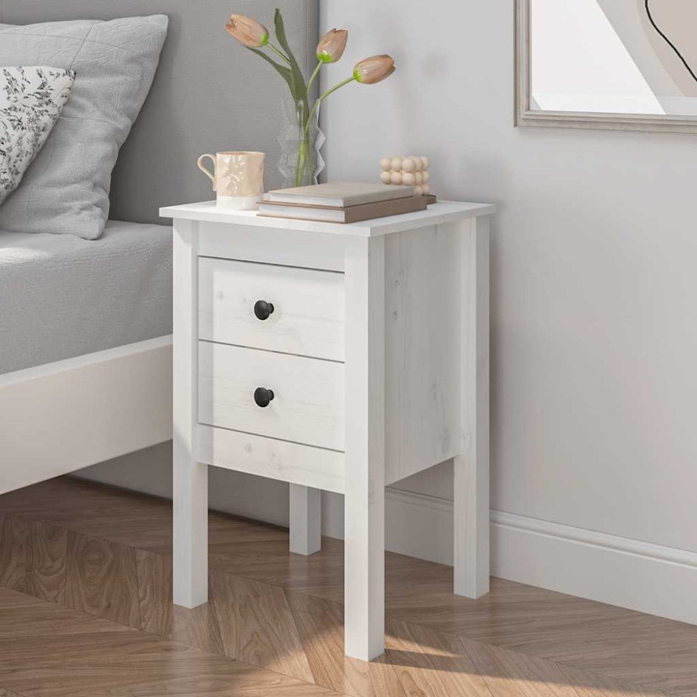 vidaXL Sängbord vit 40x35x61,5 cm massiv furu
