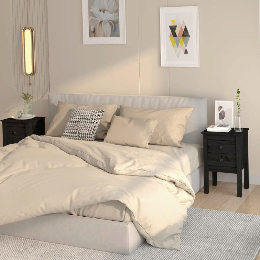 vidaXL Sängbord 2 st svart 40x35x61,5 cm massiv furu