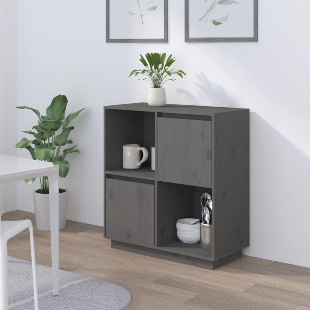 vidaXL Skänk grå 74x35x80 cm massiv furu