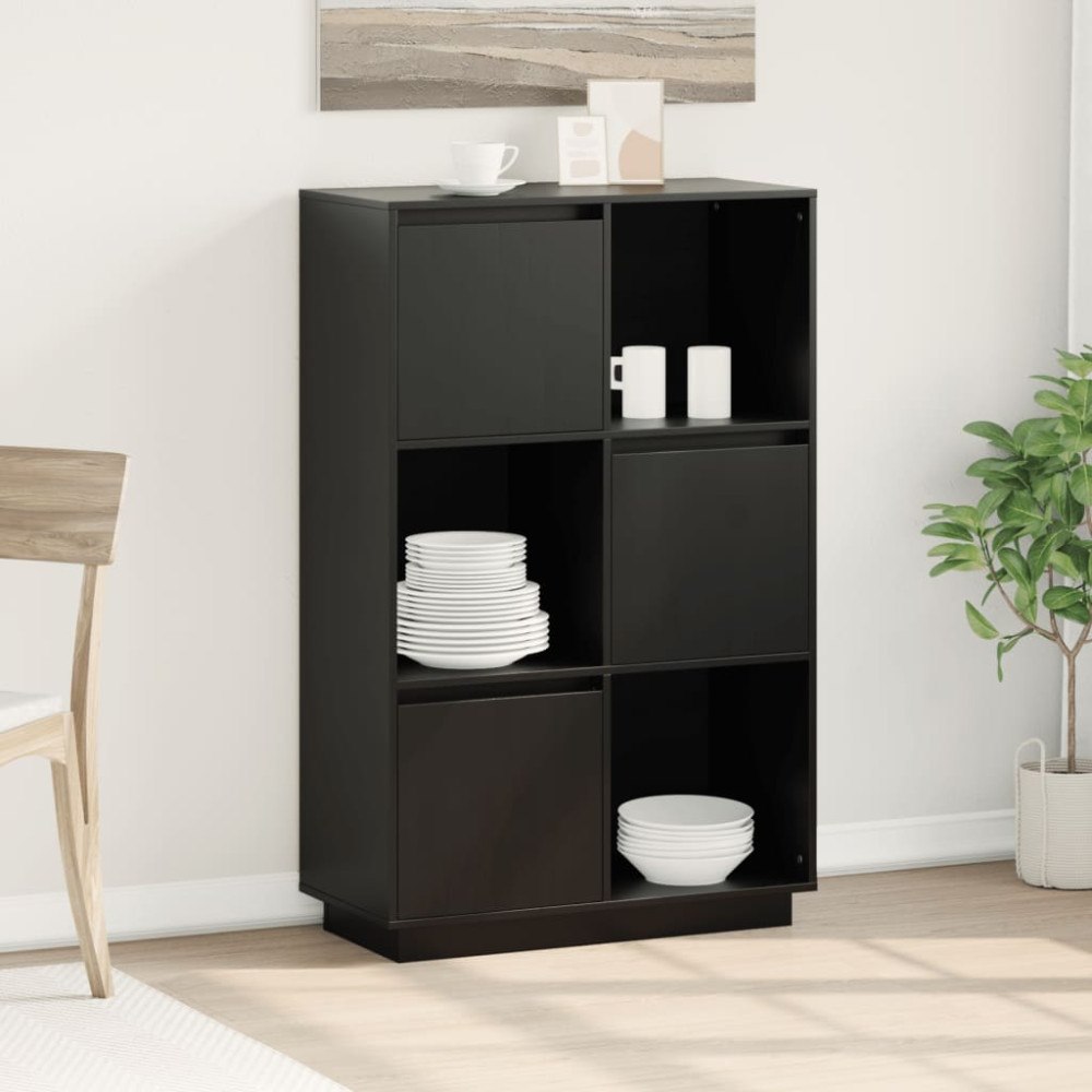 vidaXL Högskåp svart 74x35x117 cm massiv furu