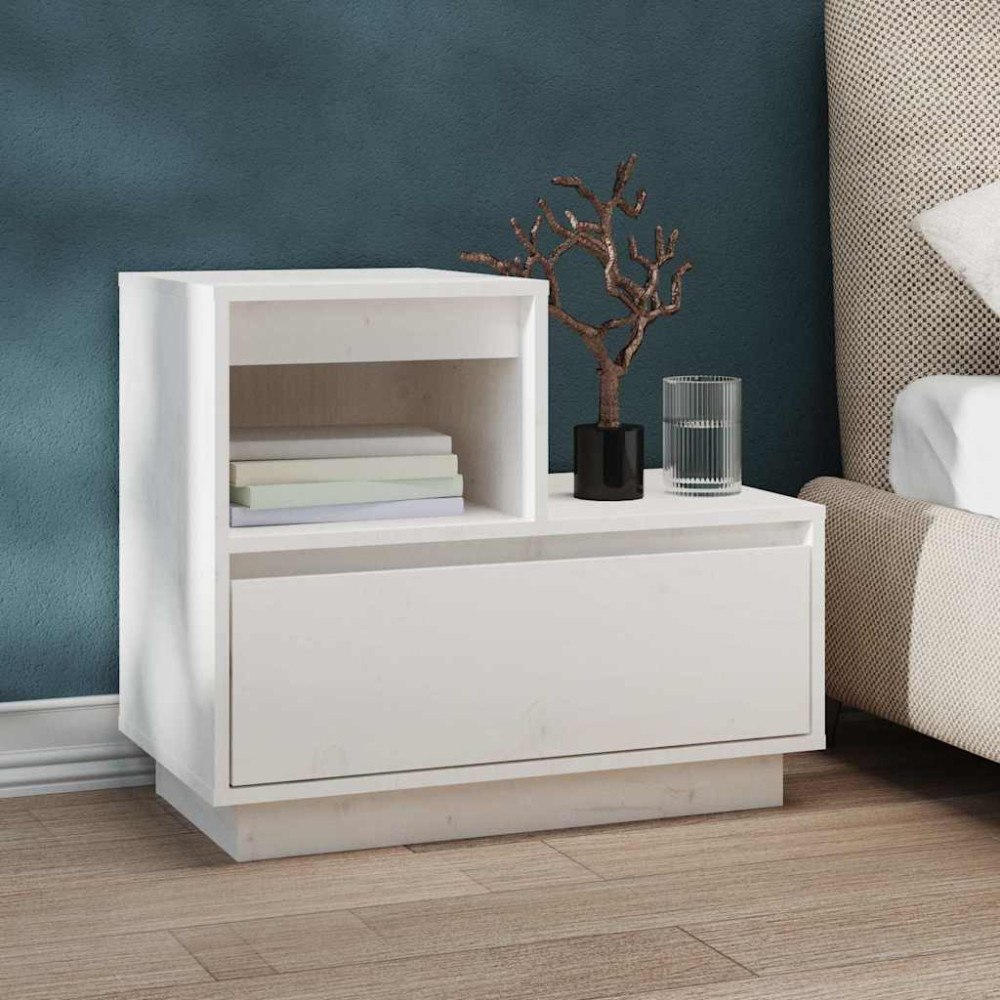 vidaXL Sängbord vit 60x34x51 cm massiv furu
