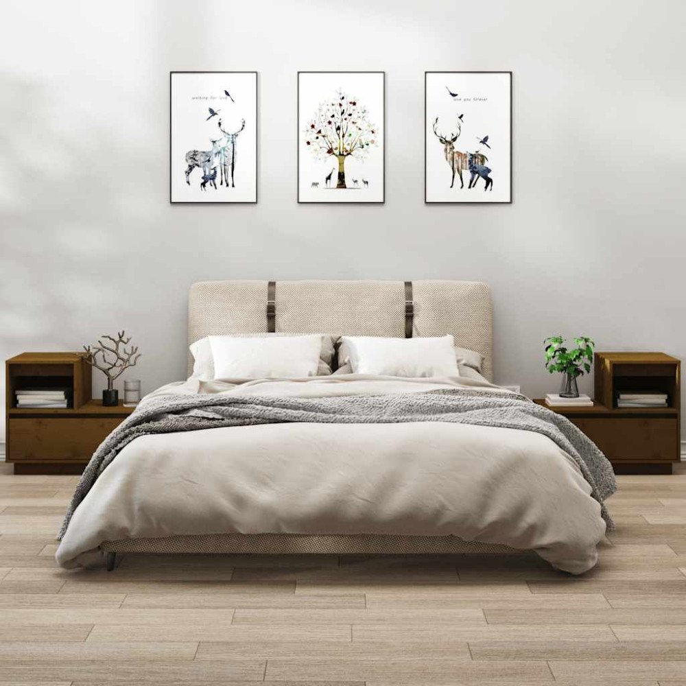 vidaXL Sängbord 2 st honungsbrun 60x34x51 cm massiv furu