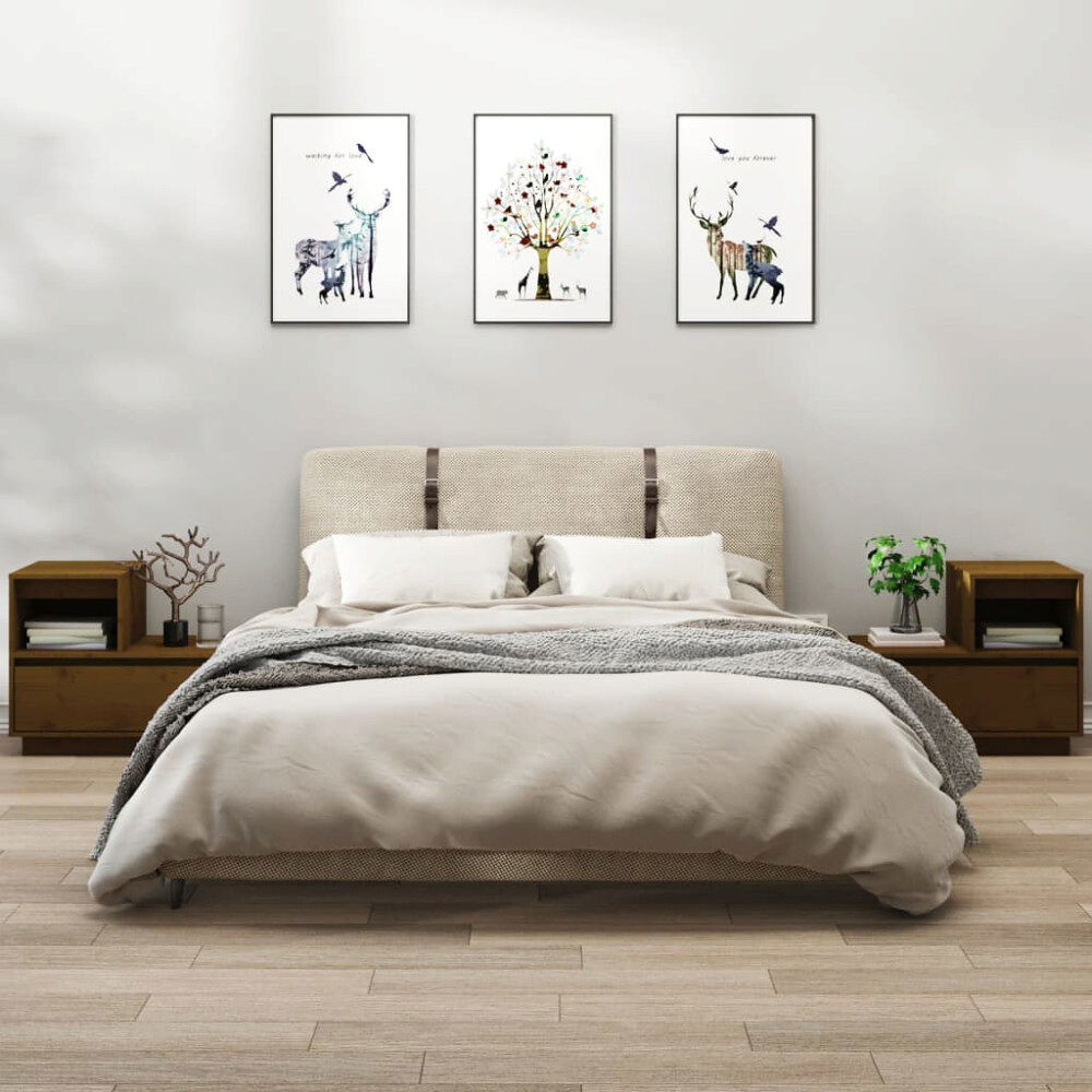vidaXL Sängbord 2 st honungsbrun 60x34x51 cm massiv furu