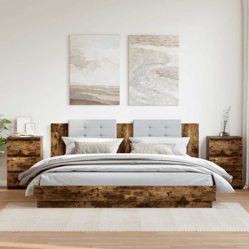 vidaXL Sängbord 2 st rökfärgad ek 40x35x62,5 cm konstruerat trä