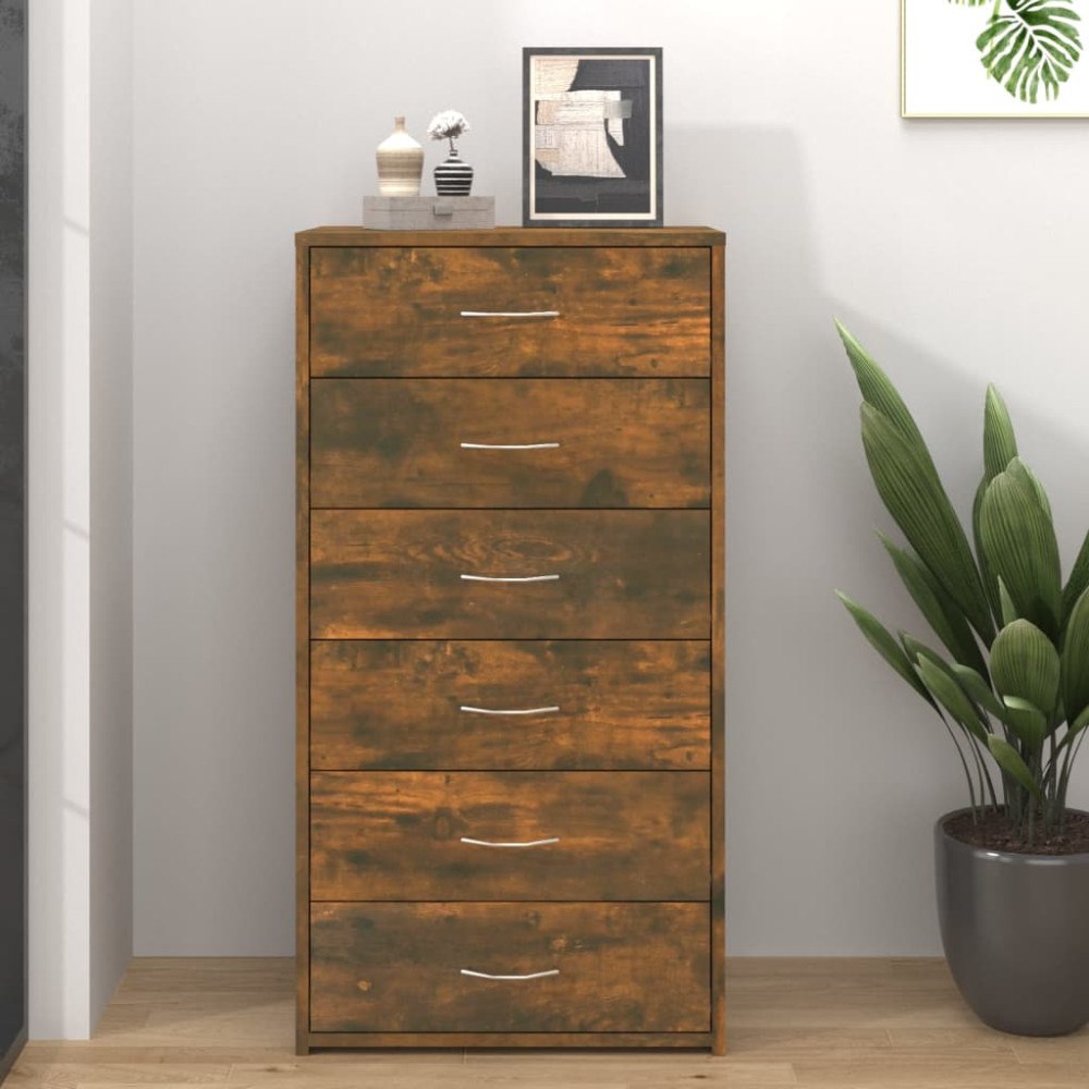 vidaXL Byrå 6 lådor rökfärgad ek 50x34x96 cm konstruerat trä
