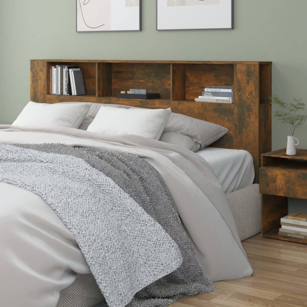 vidaXL Sänggavel med förvaring rökfärgad ek 200x18,5x104,5 cm