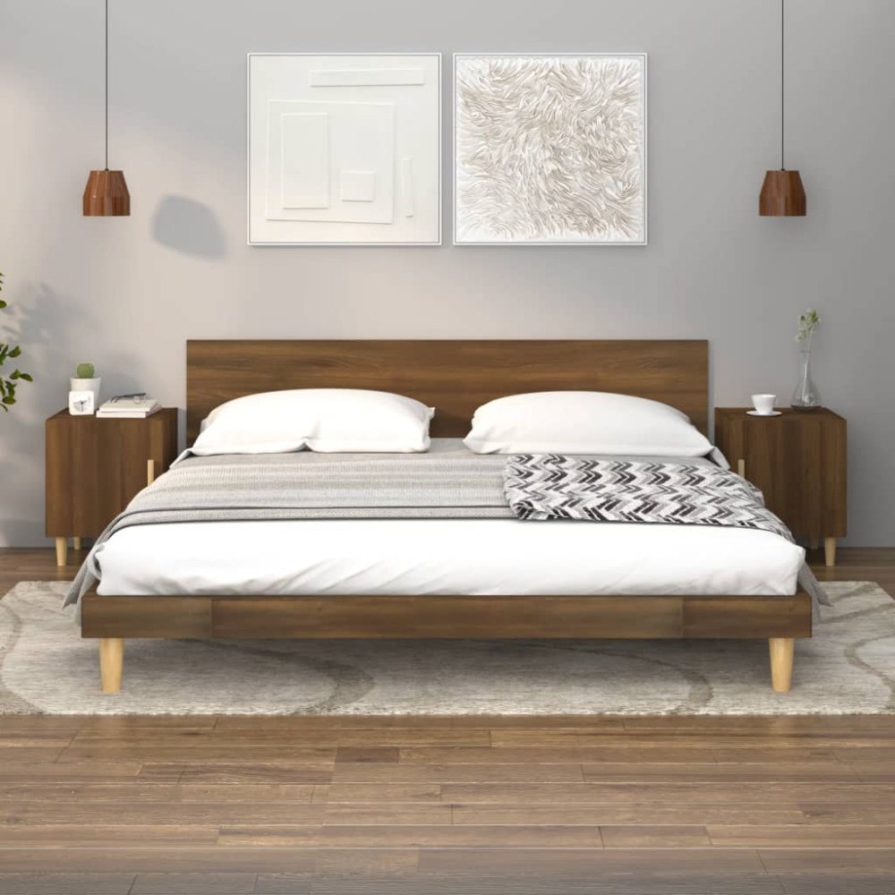 vidaXL Sängbord 2 st brun ek konstruerat trä