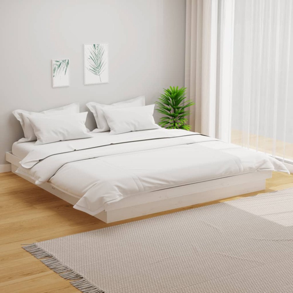 vidaXL Sängram vit massivt trä 200x200 cm