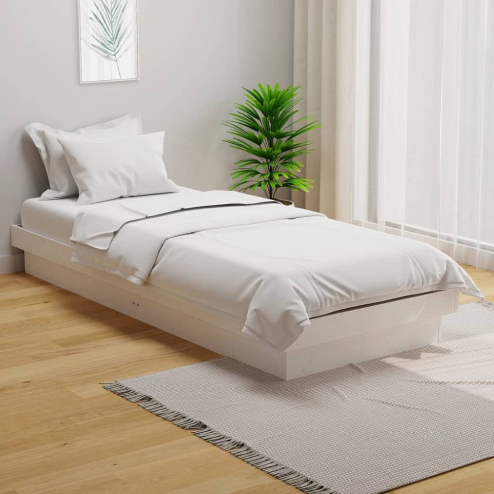 vidaXL Sängram vit massivt trä 75x190 cm