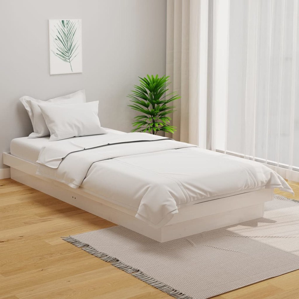 vidaXL Sängram vit massivt trä 90x190 cm