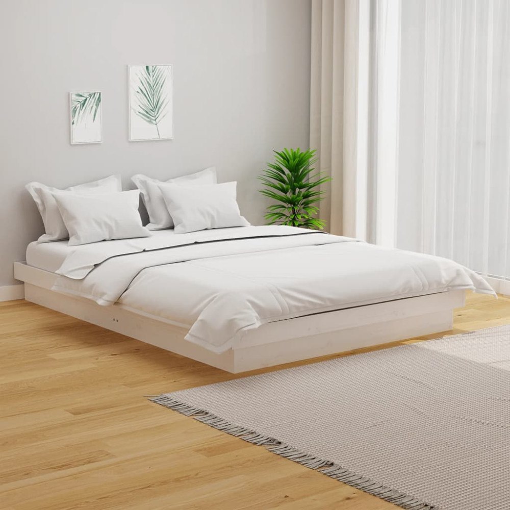 vidaXL Sängram vit massivt trä 120x190 cm
