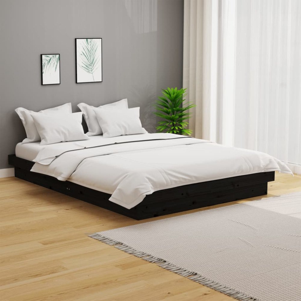 vidaXL Sängram svart massivt trä 120x190 cm
