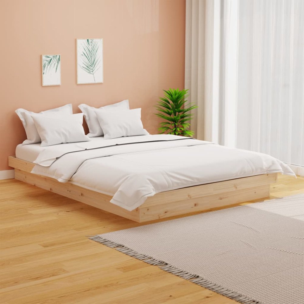 vidaXL Sängram massivt trä 135x190 cm