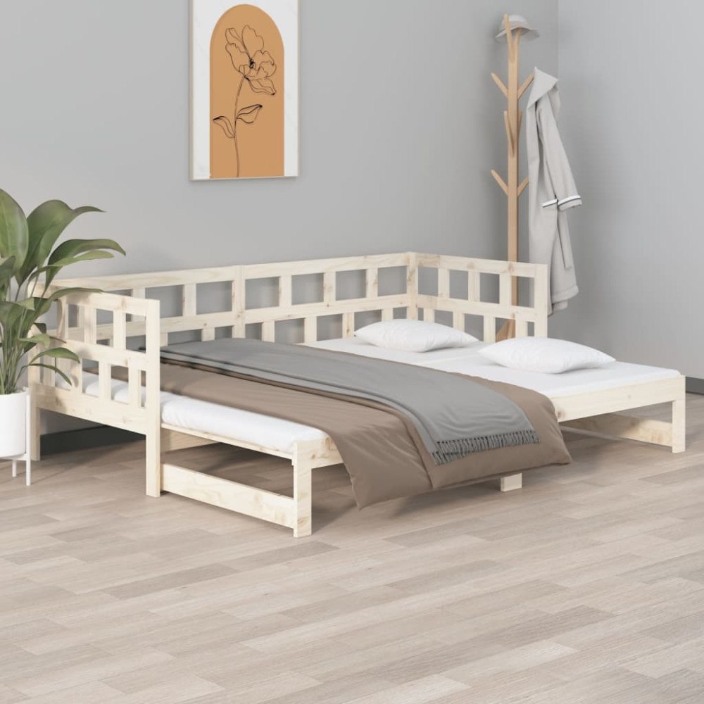 vidaXL Dagbädd utdragbar massiv furu 2x(90x200) cm