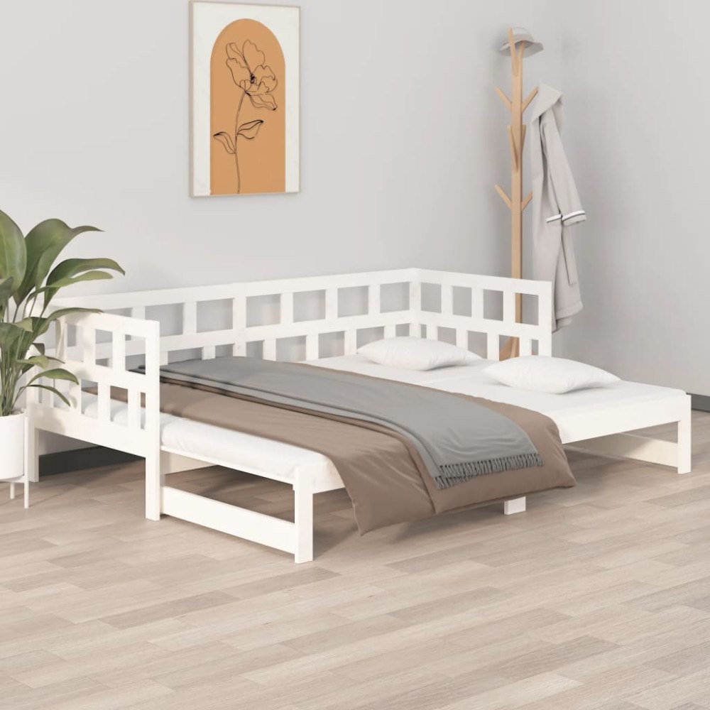 vidaXL Dagbädd utdragbar vit massiv furu 2x(90x200) cm