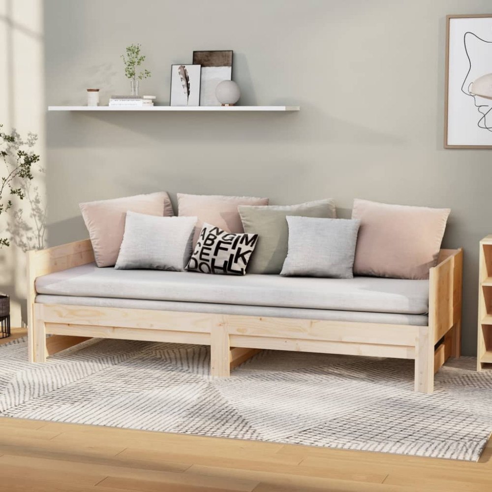 vidaXL Utdragbar dagbädd massiv furu 2x(90x190) cm