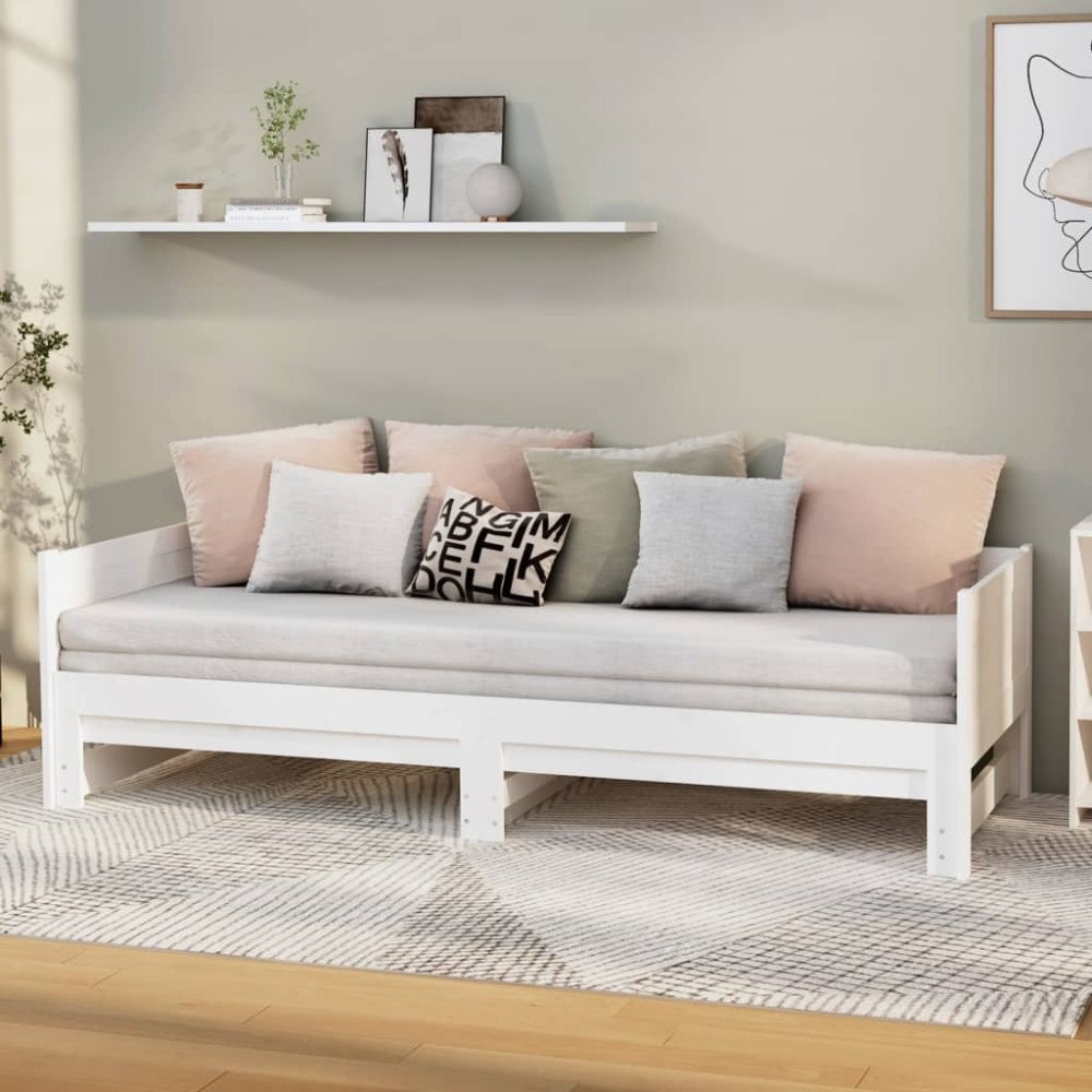 vidaXL Utdragbar dagbädd vit massiv furu 2x(90x190) cm