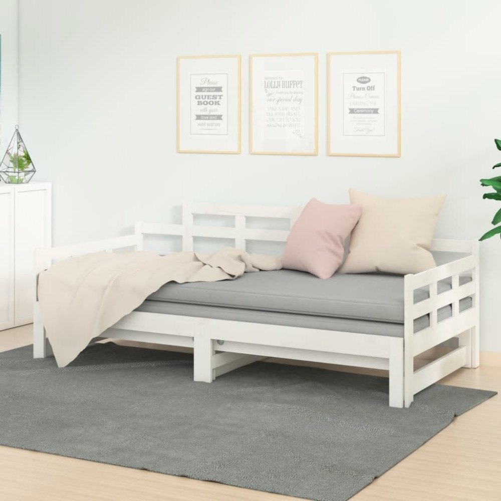 vidaXL Dagbädd utdragbar vit massiv furu 2x(90x200) cm
