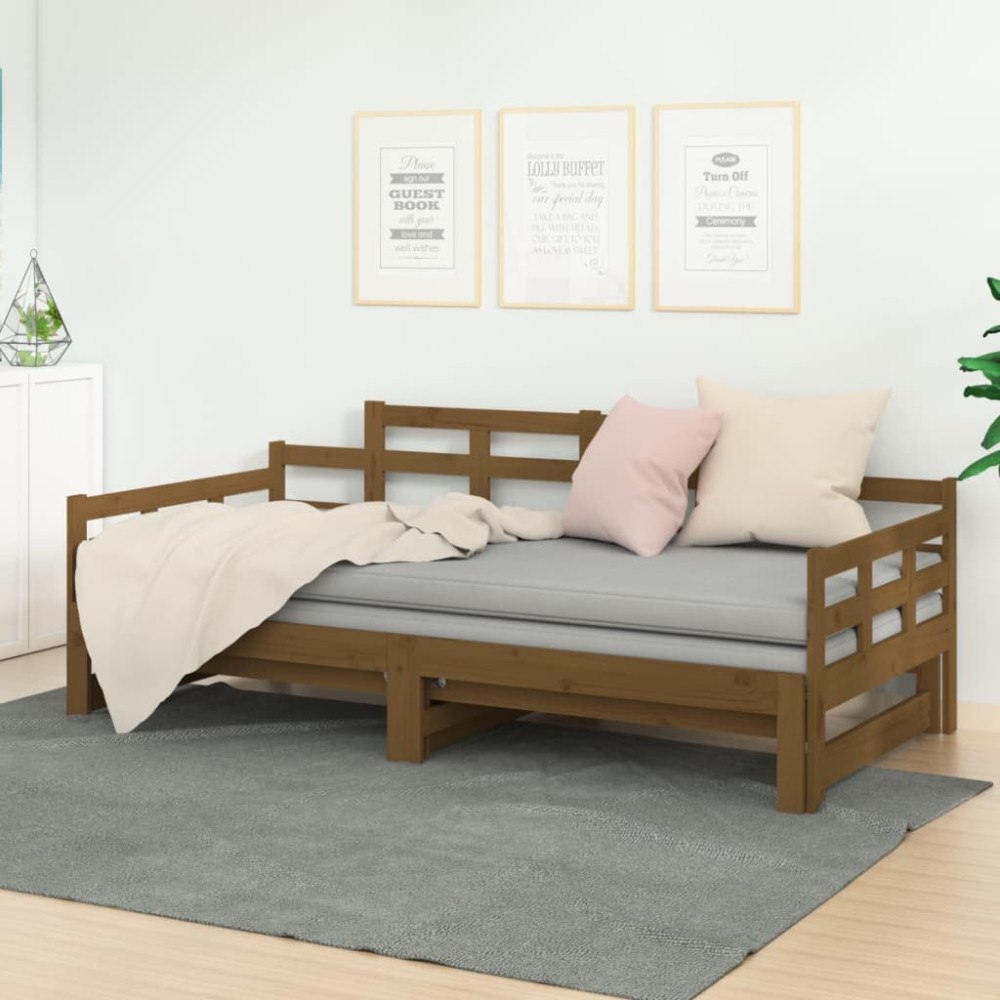 vidaXL Bäddsoffa honungsbrun massiv furu 2x(90x190) cm