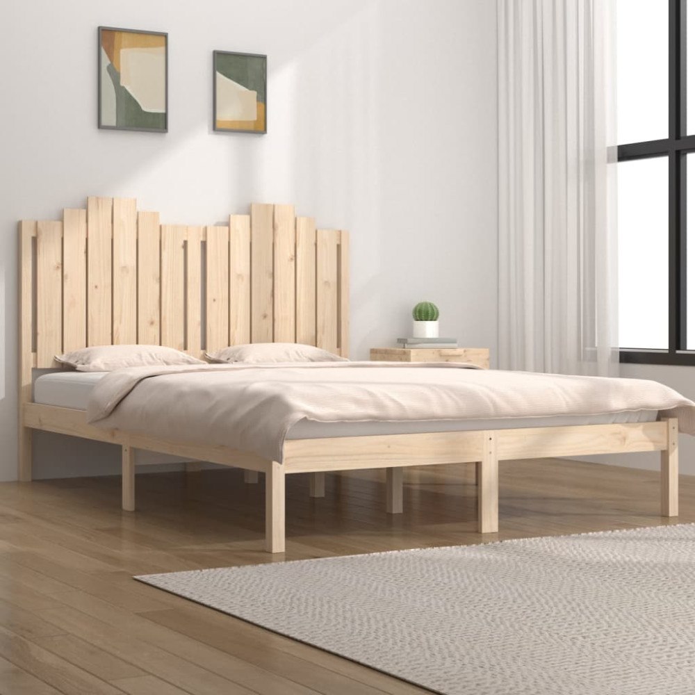 vidaXL Sängram massiv furu 135x190 cm