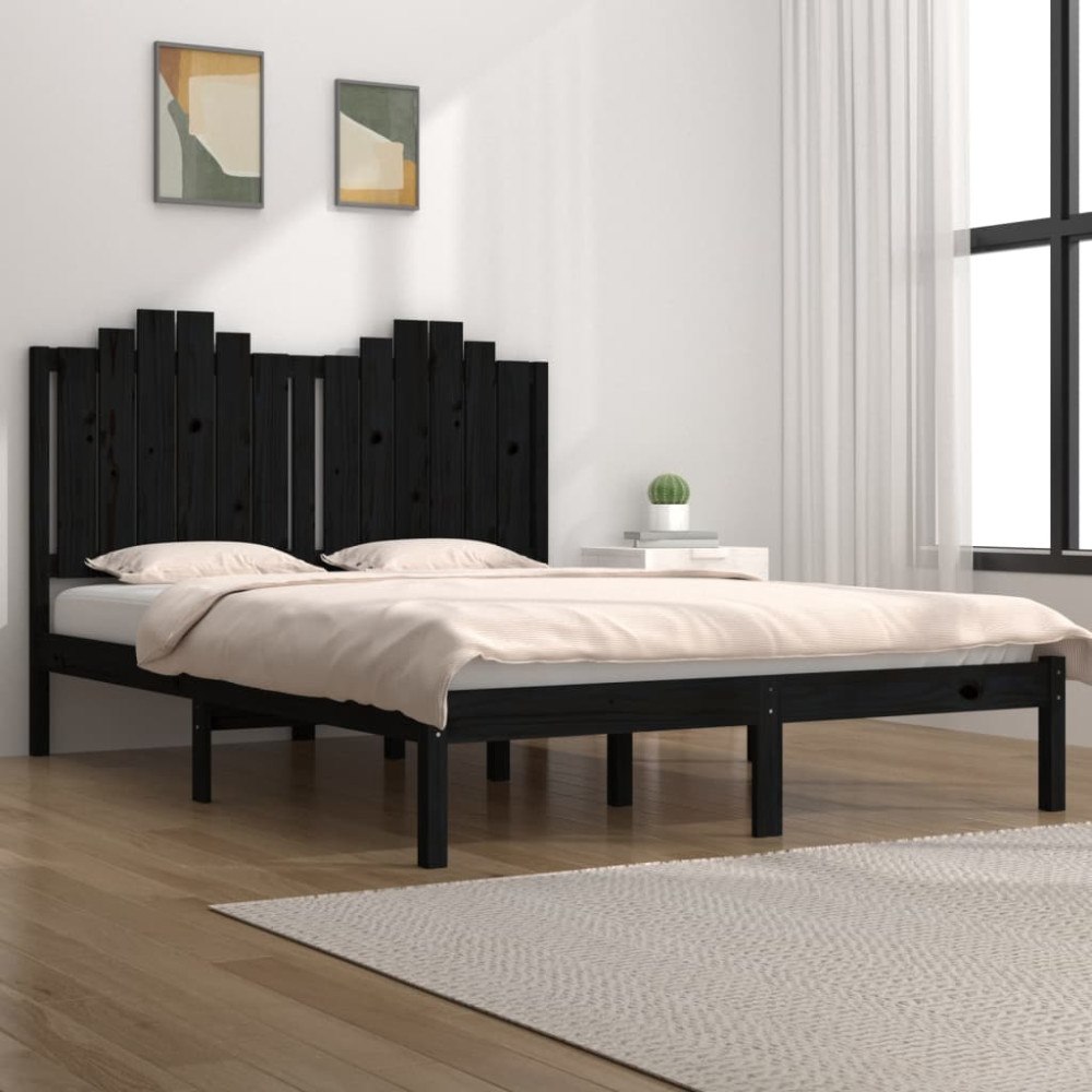 vidaXL Sängram svart massiv furu 200x200 cm