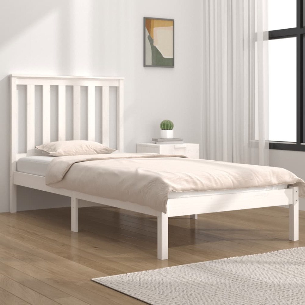 vidaXL Sängram vit massivt trä 75x190 cm