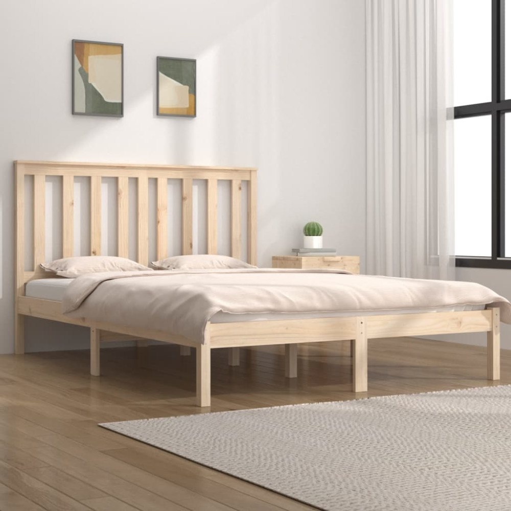 vidaXL Sängram massiv furu 135x190 cm