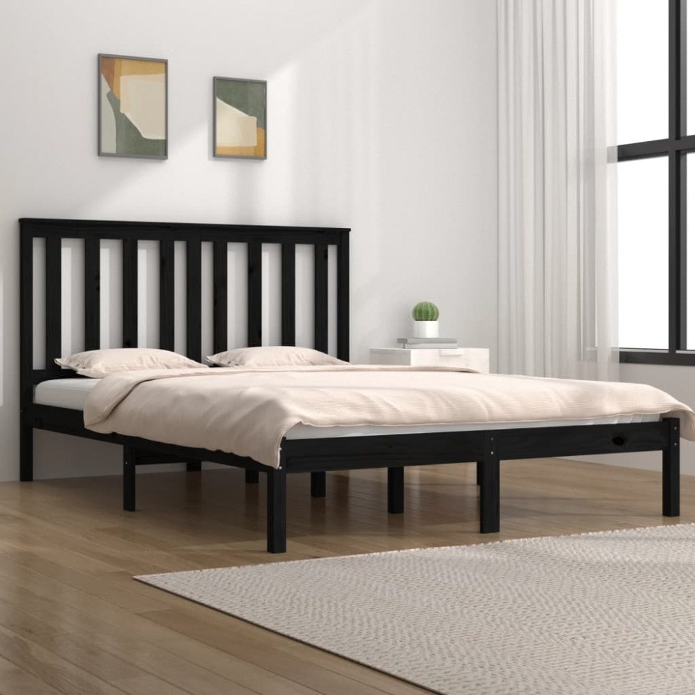 vidaXL Sängram svart massiv furu 140x190 cm