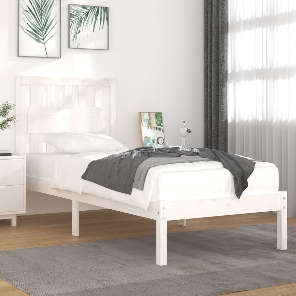 vidaXL Sängram vit massiv furu 100x200 cm enkelsäng