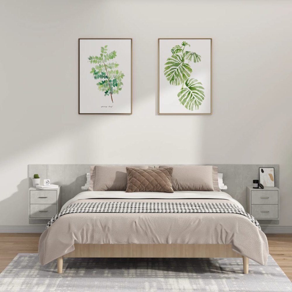 vidaXL Sänggavel med lådor betonggrå konstruerat trä