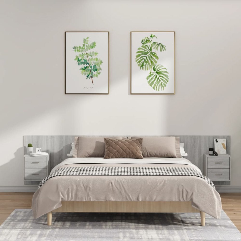 vidaXL Sänggavel med lådor grå sonoma konstruerat trä