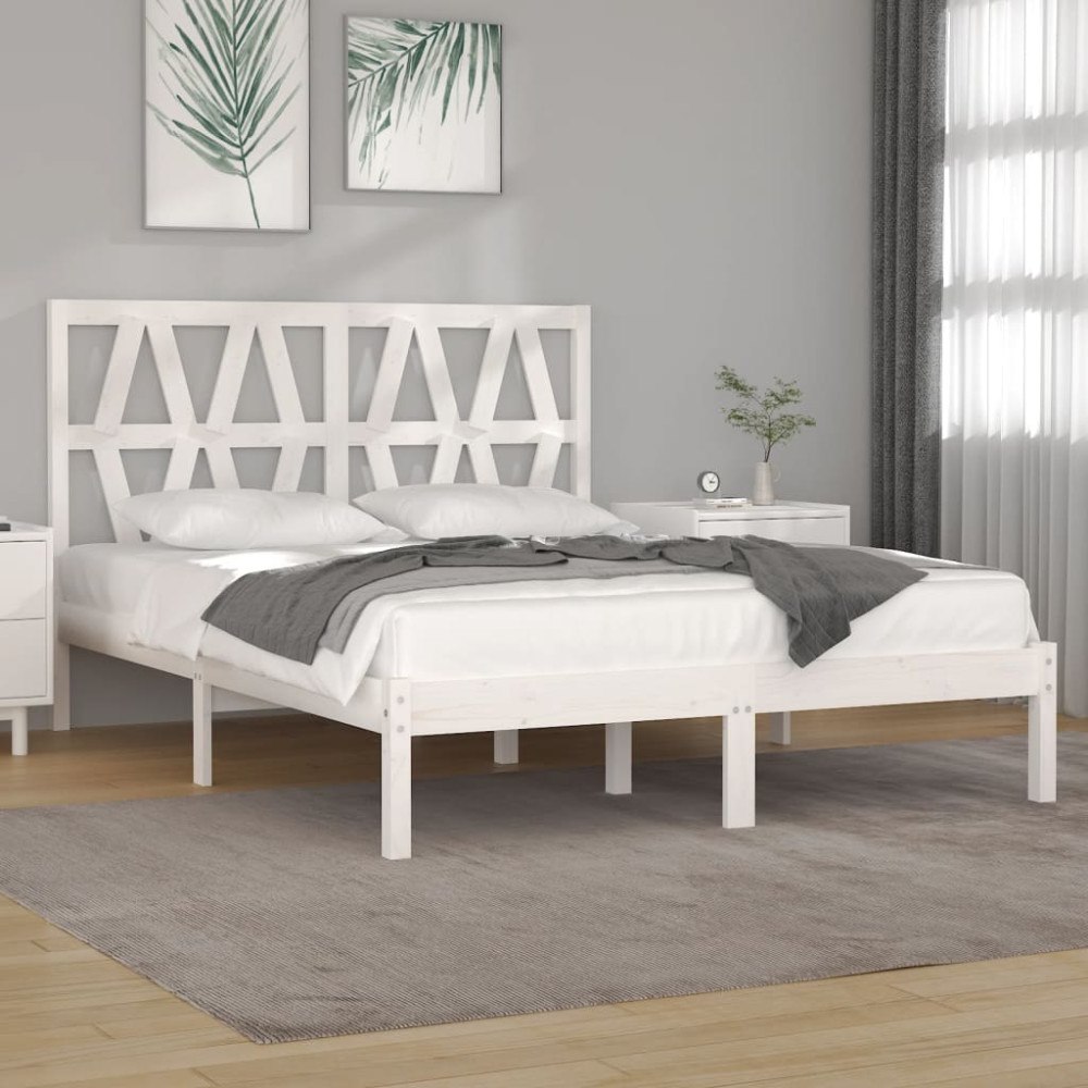 vidaXL Sängram vit massiv furu 120x190 cm