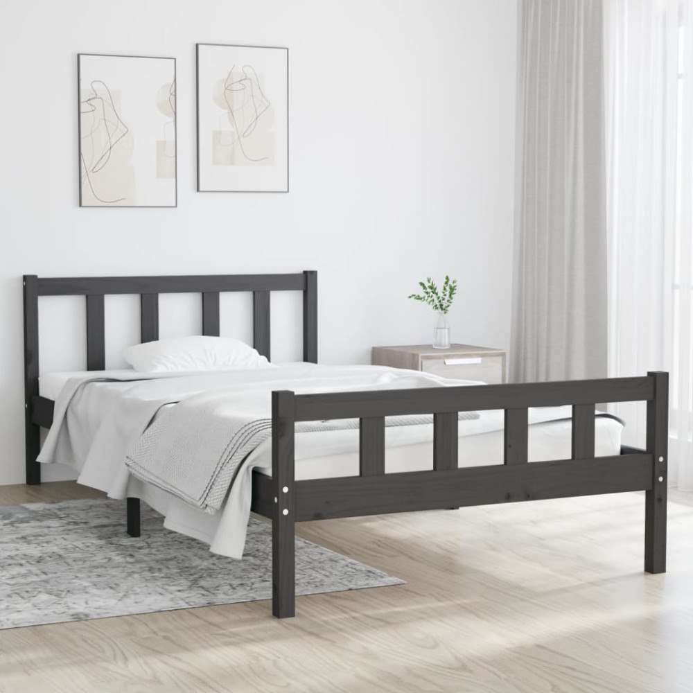 vidaXL Sängram grå massivt trä 100x200 cm