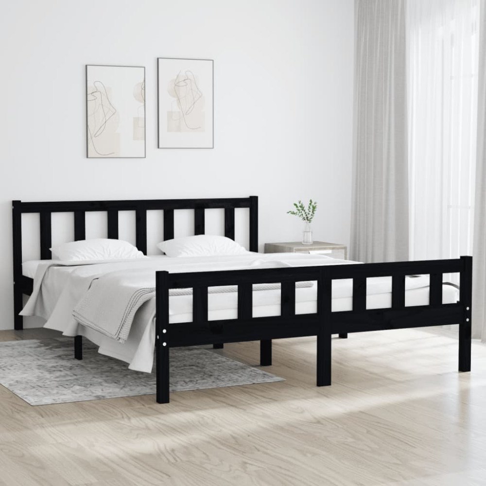 vidaXL Sängram svart massivt trä 120x200 cm