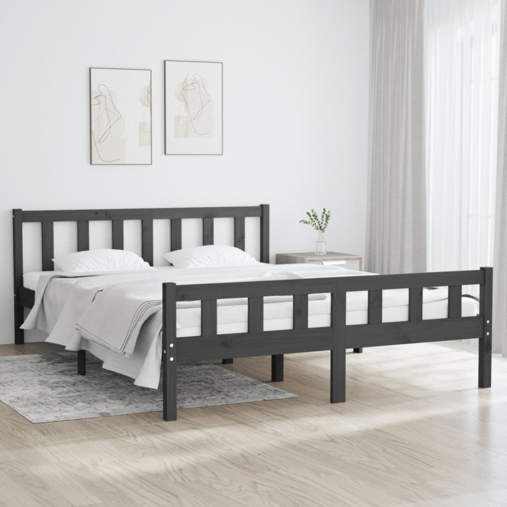vidaXL Sängram grå massivt trä 140x200 cm