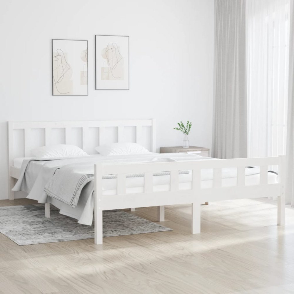 vidaXL Sängram vit massivt trä 150x200 cm