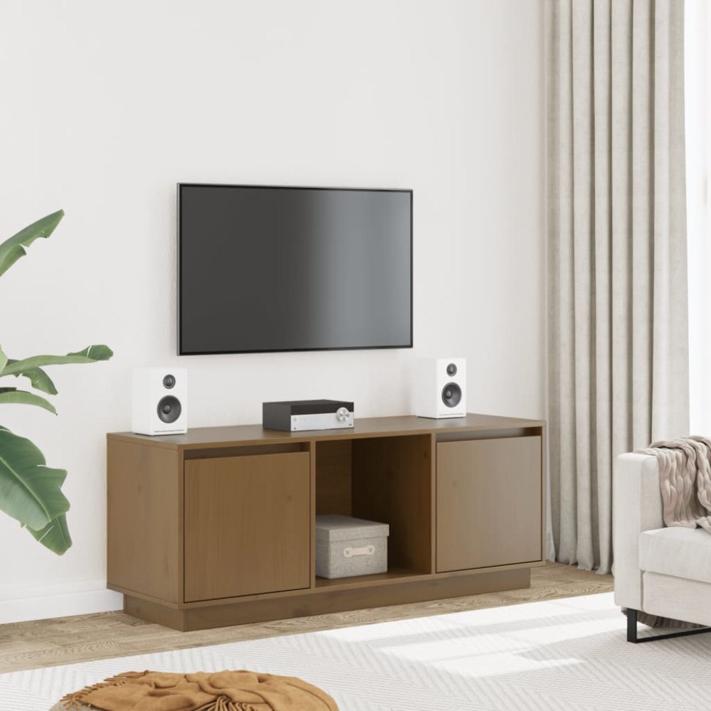 vidaXL Tv-bänk honungsbrun 110,5x35x44 cm massiv furu
