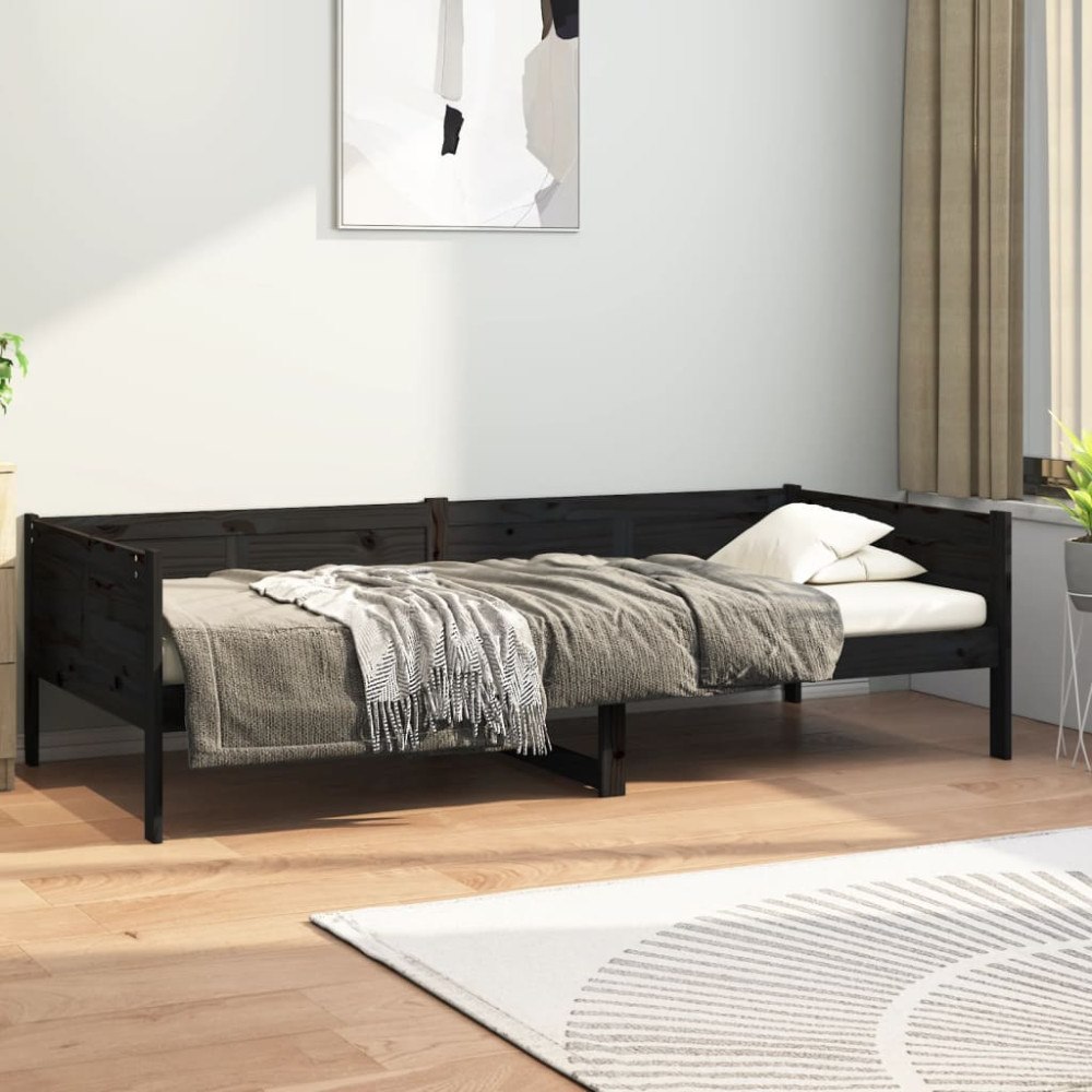 vidaXL Dagbädd svart massiv furu 90x190 cm