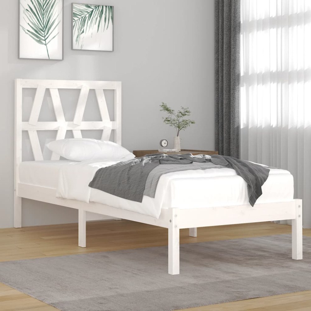 vidaXL Sängram vit massiv furu 90x190 cm